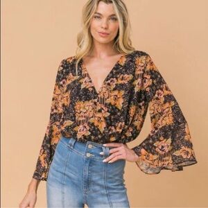 Lovecolette Floral Black and Orange Bodysuit